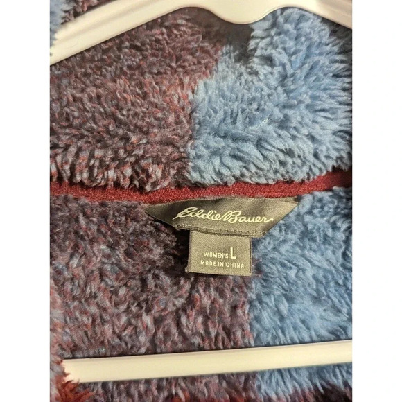 Eddie Bauer checkered quarter zip teddy sweatshirt sz L - Picture 5 of 5